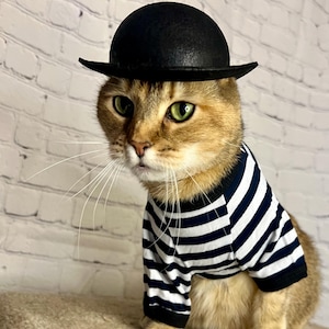 LARGE Black Bowler Cat Hat-- Tough guy Cat Hat FREE SHIPPING