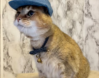 Casquette chat en tissu bleu - Casquette de baseball - Casquette à l'envers