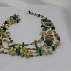 Vintage Shell Beads Choker Necklace - Blue Greens and Gold 4 Strands