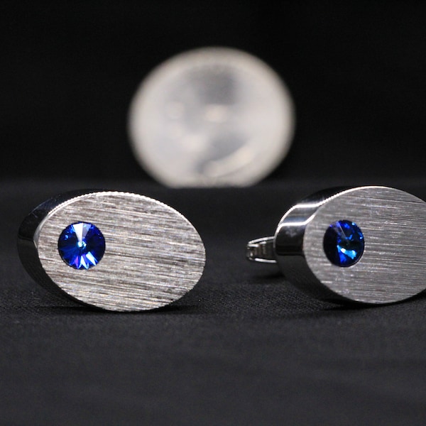 Sarah Coventry Vintage Men's Jewelry - Cuff Links - Blue Surf - Silver with Blue Stone - 1970