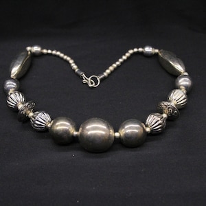 Vintage Bead Necklace - Antiqued Silver Beads