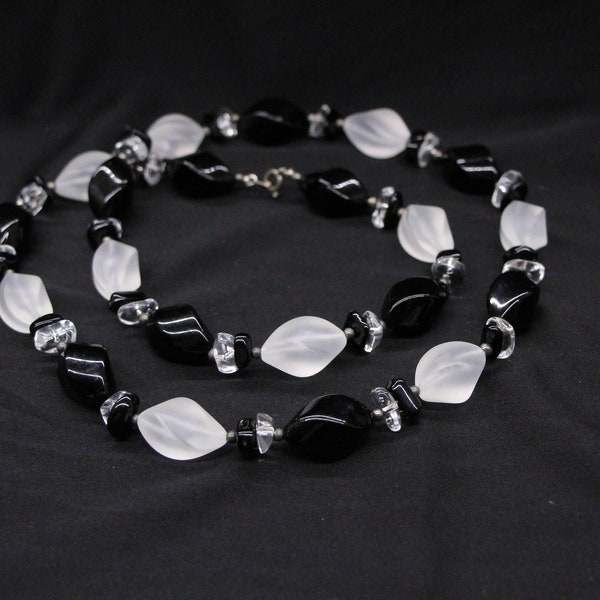 Contempo Fashion -  Vintage Jewelry - Necklace -Black and clear beads - Beaded Necklace - Bold Necklace - Black and White