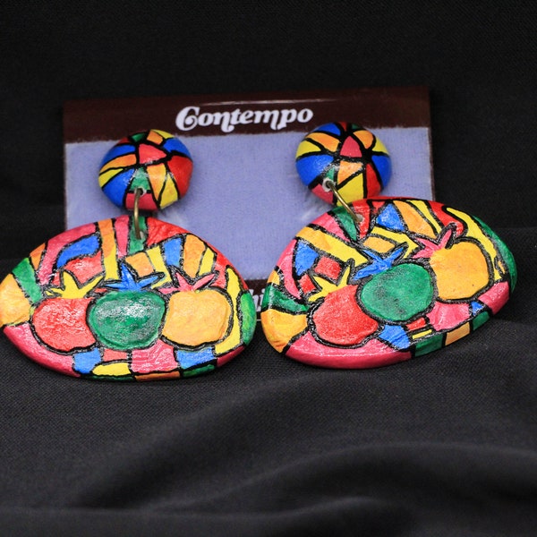 Contempo Fashion Vintage Jewelry - Pierced Earrings - Bold Colors - Bold Earrings - Bright Colors - Summer Earrings - Festive Earrings