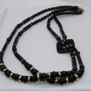 Vintage Chunk Black with Gold Beaded Necklace - Very Classic Black Beaded Necklace - Bold Necklace