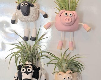 Handmade Polymer Clay Air Plant Magnets, Fun Dangly Leg Planters