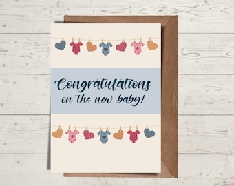 Gender Neutal Greeting Card for Baby Shower - Boy or girl baby shower- Your Laundry Just Got Cuter- Includes optional customization