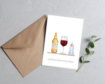 And Then There Were Three Funny Baby Shower Congrats Greeting Card for Friend - Boy or girl baby shower