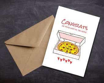 Congrats on your Special Delivery - Pizza baby card for couple - from him/her.