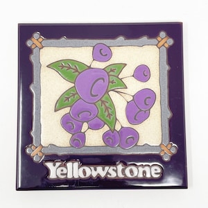 Masterworks Art Tiles Ceramic Yellowstone Trivet Purple Flowers Travel Souvenir