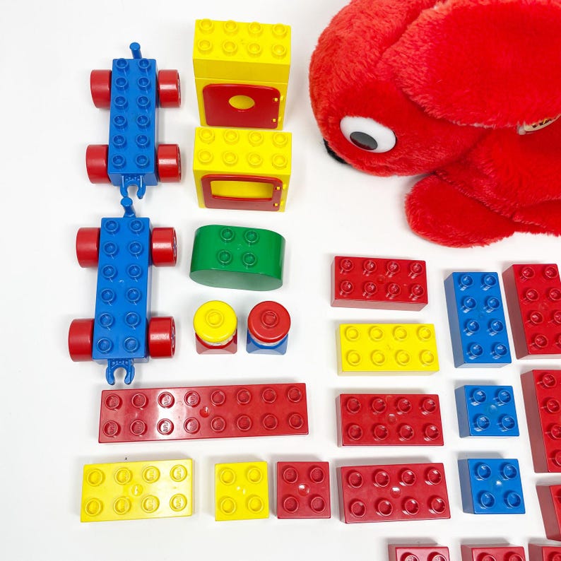 Vintage Lego Duplo Red Plush Bunny Rabbit Carrier Bag LEGOS Keychain ...