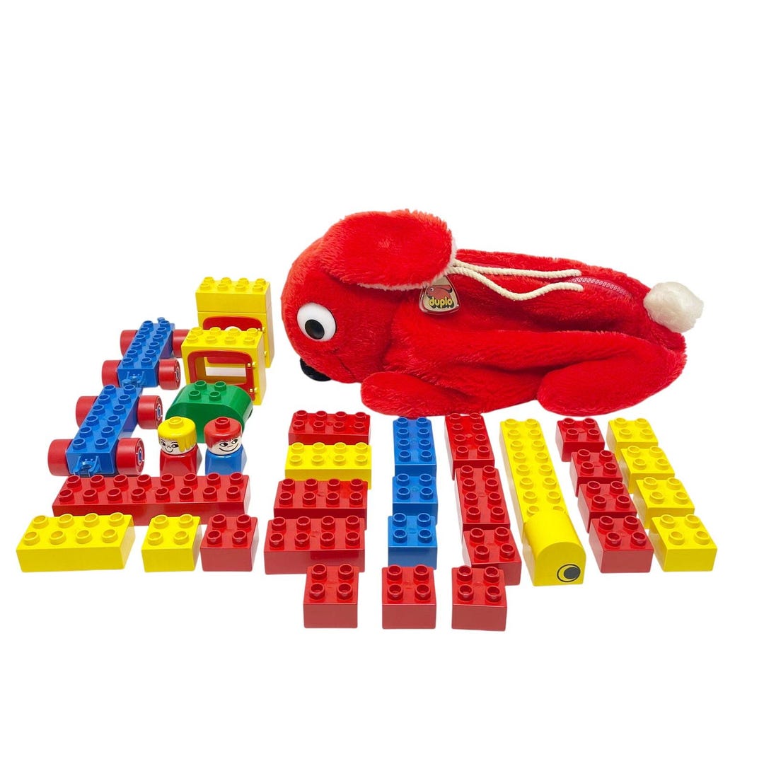 Vintage Lego Duplo Red Plush Bunny Rabbit Carrier Bag LEGOS Keychain ...