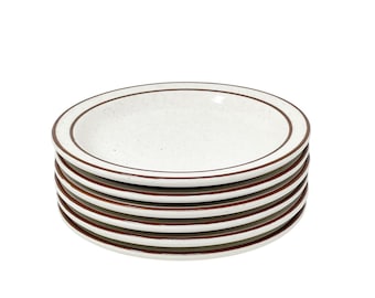 Buffalo China Dessert Bread Plates Brown Stripe Trim Speckled 6 3/8" Set of 6