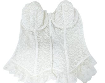Corset bustier en dentelle blanche crème déesse vintage taille 42C à armatures avec désossage