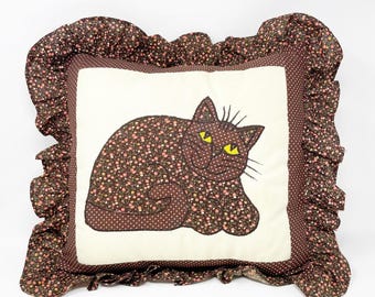 Apple Kay Originals Chocolate Brown Micro Floral Ruffle Cat Kitten Throw Pillow