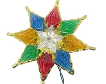 Vintage Multicolor Christmas Tree Topper Star Double Sided Gold RARE WORKS