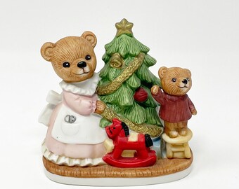 Vintage Homco Ceramic Mommy and Child Bear Christmas Figurine #5114 Holiday