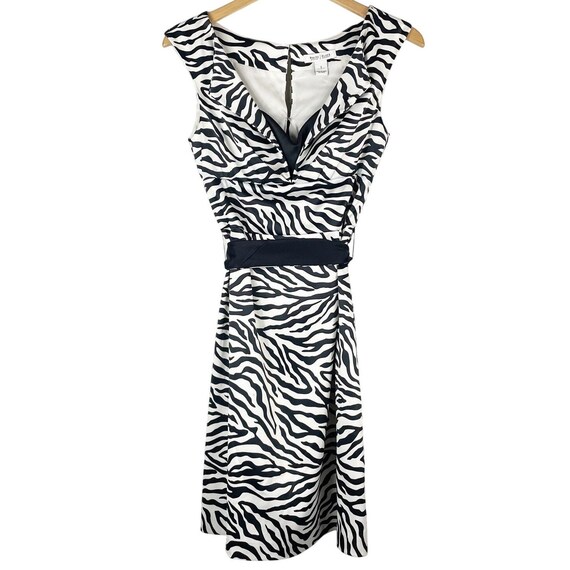 zebra print dress 2000s WHBM Y2K Women's Satin Black White Size 2 Tie Waist a line halter prom sweetheart Sizes:US 18