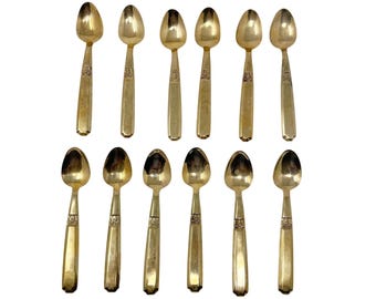 Set di 12 cucchiaini da caffè vintage thailandesi color oro, stile Siam Mid Century Modern.