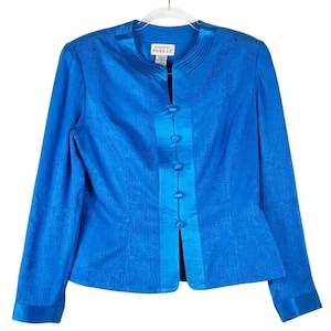 Vintage Adrianna Papell Women's Electric Blue 100% Silk Blazer Jacket Size 8 GUC image 1