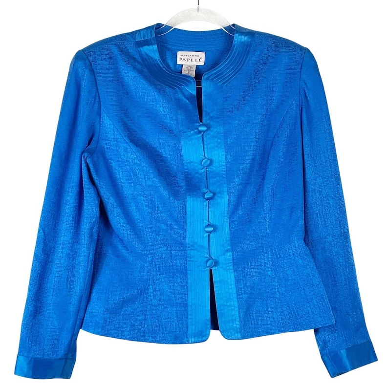 Vintage Adrianna Papell Women's Electric Blue 100% Silk Blazer Jacket Size 8 GUC image 1