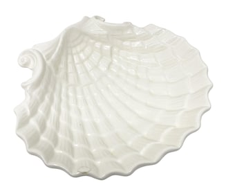 Vintage Ceramic Clam Shell Trinket Bowl Dish Marked Byron Mold B-57 Flawed GUC