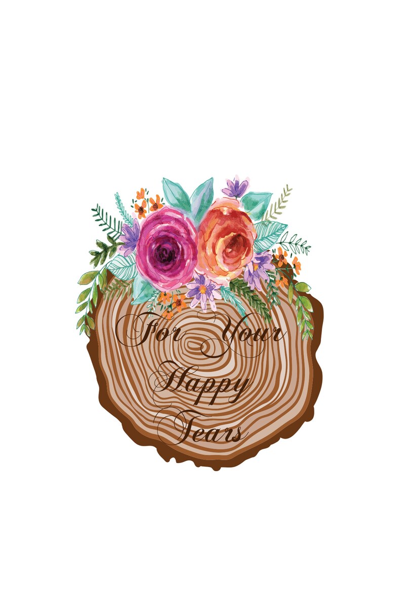 Boho Wood and Water Color Flowers Happy Tears Wedding Favor Bridal Shower Engagement Tissues
