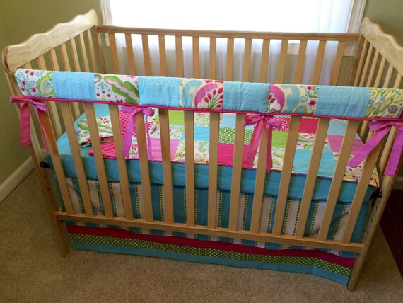 Crib Bedding Full Set Girl Teja Hot Pink Aqua Polka Dots Etsy