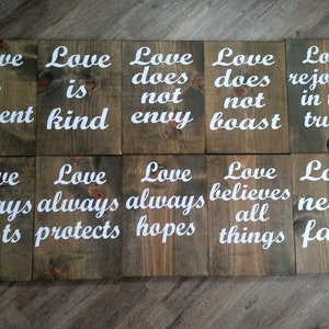 Corinthians 13 Wood Wedding Aisle Signs, Set of 10, Love is Patient, Love is Kind, Love Never Fails Love does not envy, Wedding decor, 12x16