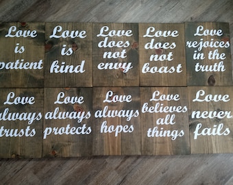 Corinthians 13 Wood Wedding Aisle Signs, Set of 10, Love is Patient, Love is Kind, Love Never Fails Love does not envy, Wedding decor, 12x16