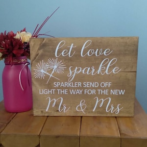 Wedding wood sign, Wedding Reception Sign Sparkler Send off Light the way for the New Mr & Mrs, size 9x12, solid wood
