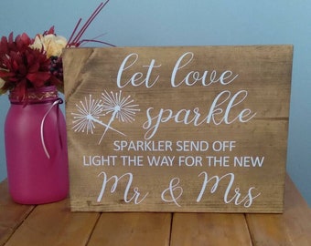 Wedding wood sign, Wedding Reception Sign Sparkler Send off Light the way for the New Mr & Mrs, size 9x12, solid wood