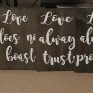 1 Corinthians wood Wedding Aisle Signs, Set of 8-love is patient, love is kind, love never fails-set is 9x12-Black stained