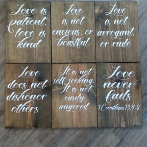 1 Corinthians aisle set of 6 boards, love is patient, love is kind, love never fails, set is 12x16, rustic wedding ceremony signs,