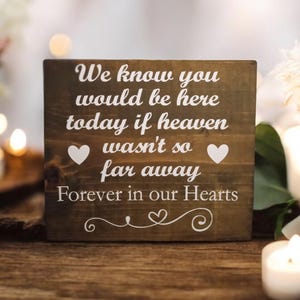 We know you would be here today if heaven wasn&#39;t so far away, Beautiful wood stained wedding Memorial sign