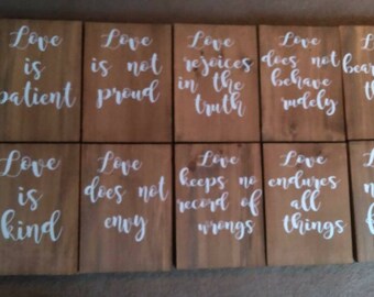 1 Corinthians 13 Wood Wedding aisle Signs-Set of 10-Love is Patient-Love is Kind-Love Never Fails-Rustic Wedding decor 12x16