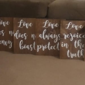 1 Corinthians Wedding aisle Signs, Set of 8 boards, love is patient, love is kind, love never fails, set is 9x12  Rustic wood ceremony