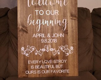 Welcome Wedding sign, sign size 16x24, customize with names and date, solid wood, rustic wedding