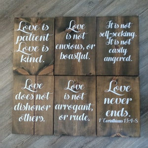 1 Corinthians aisle set of 6 boards, love is patient, love is kind, love never fails, set is 12x16, rustic wedding ceremony signs,