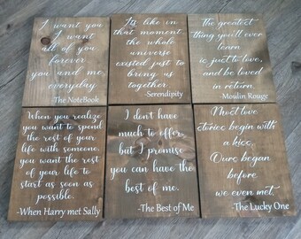 6 piece set of Wedding aisle signs, love movie quotes, set is 9x12, rustic wedding ceremony signs
