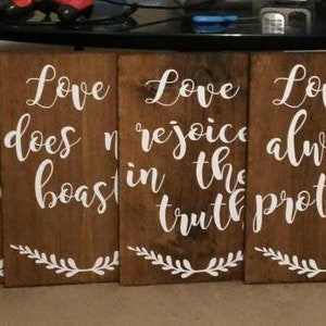 1 Corinthians 13 Wood Wedding aisle Signs-Set of 9 boards -Love is Patient-Love is Kind-Love Never Fails-Rustic Wedding decor 12x16