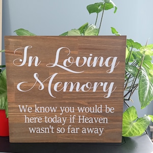 Wood staind In Loving Memory Sign, we know you would be here today If Heaven Wasn&#39;t So Far Away, size 9x12