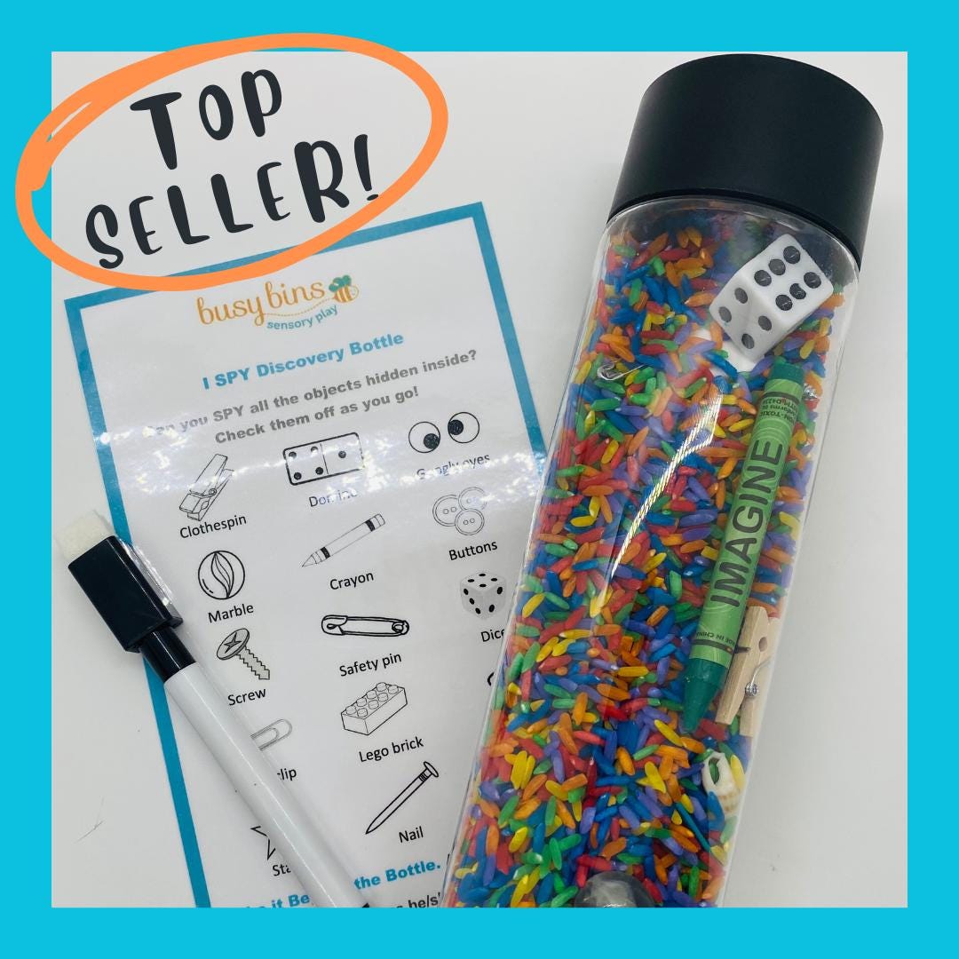 I Spy Sensory Bottle | Rainbow Rice Sensory | I Spy Bottle With ...