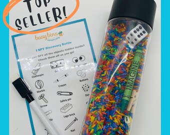I Spy Sensory Bottle | Rainbow Rice Sensory | I Spy Bottle with Activity Card | OT Sensory Bottle | Speech Sensory Bottle | Kids Travel Toy