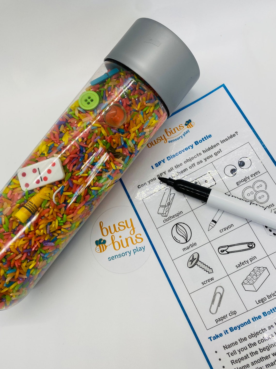 I Spy Sensory Bottle Rainbow Rice Sensory I Spy Bottle | Etsy