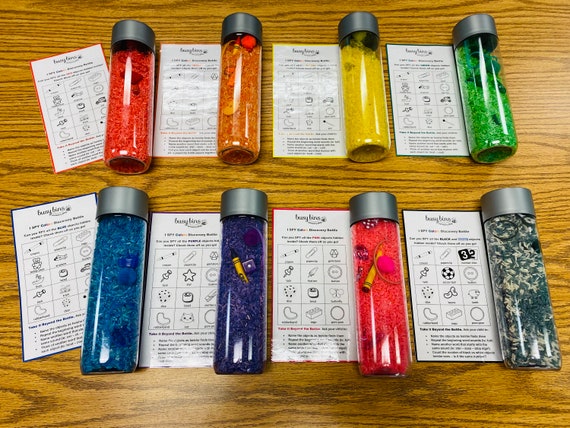 I Spy Colors Single Discovery Bottle - Rainbow Color Sensory Bottle with I Spy Activity Card