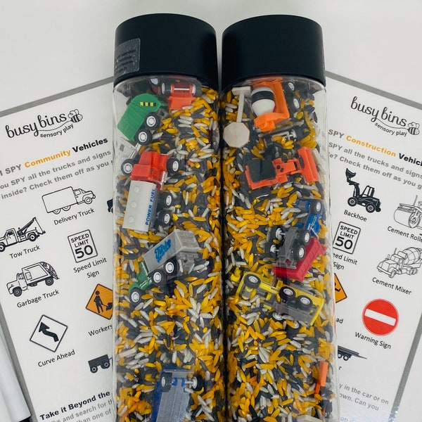 Construction Sensory Bottle | Trucks Sensory | Construction I Spy | Community Helper | Birthday Gift for Boy | Sensory for Boys | Travel Toy