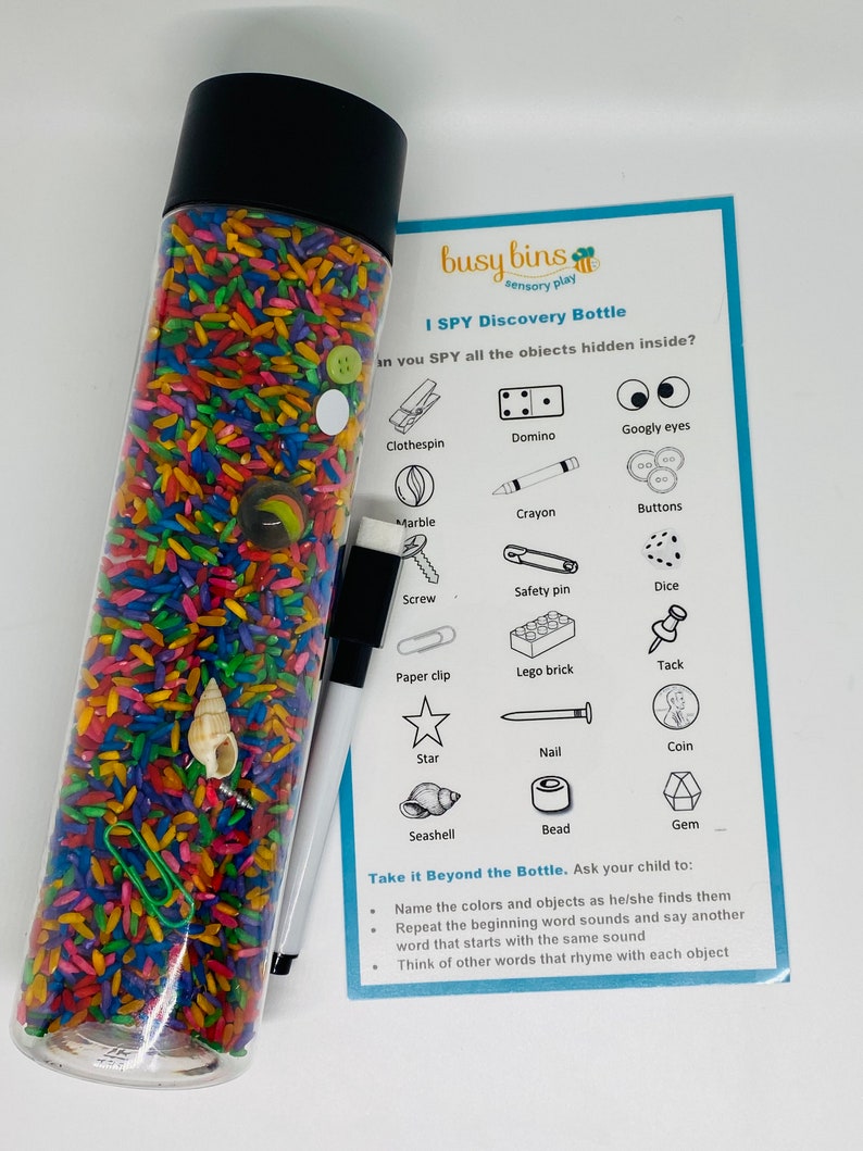 I Spy Sensory Bottle Rainbow Rice Sensory I Spy Bottle With Activity ...