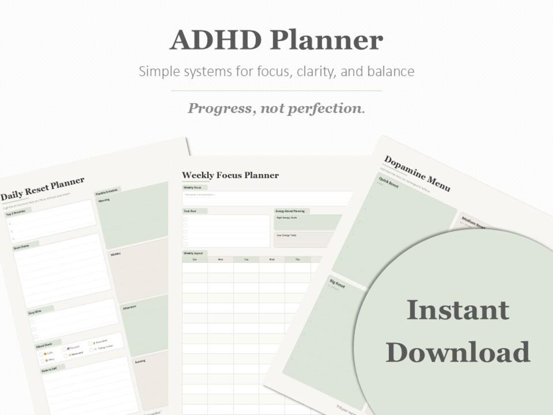 ADHD Planner Printable PDF | Daily and Weekly Productivity Planner ...