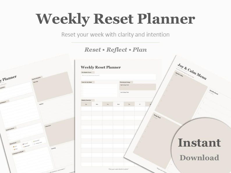 Weekly Reset Planner Printable | Weekly Review and Planning Sheet ...