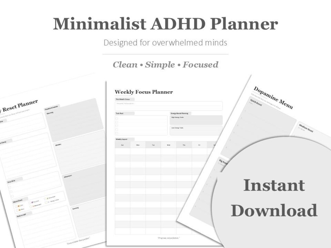 Minimalist ADHD Planner Printable | Clean Daily and Weekly Planner PDF ...